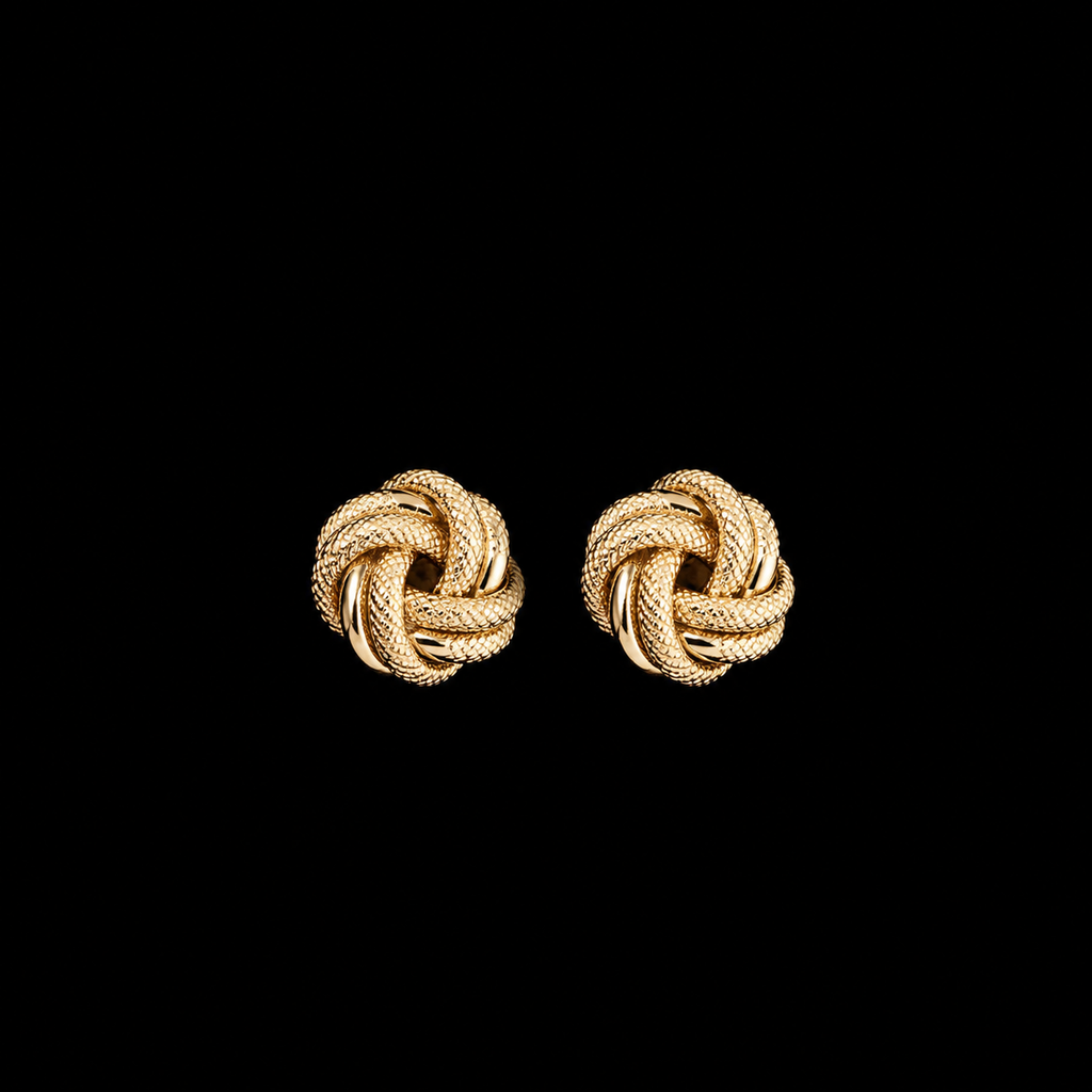 Pendientes de nudo texturizado de oro italiano de 10K