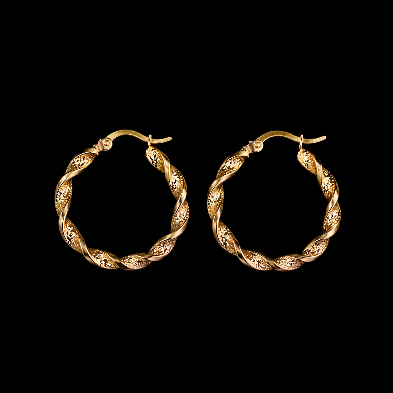 10K Italian Gold Twisted Textured Hoop Earrings – 25mm | 3mm