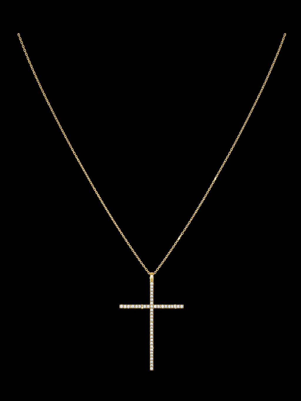 10K Italian Gold Fine Chain with Cross Pendant & Lab-Created Stones