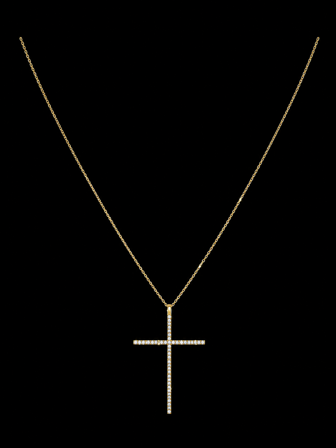 10K Italian Gold Fine Chain with Cross Pendant & Lab-Created Stones
