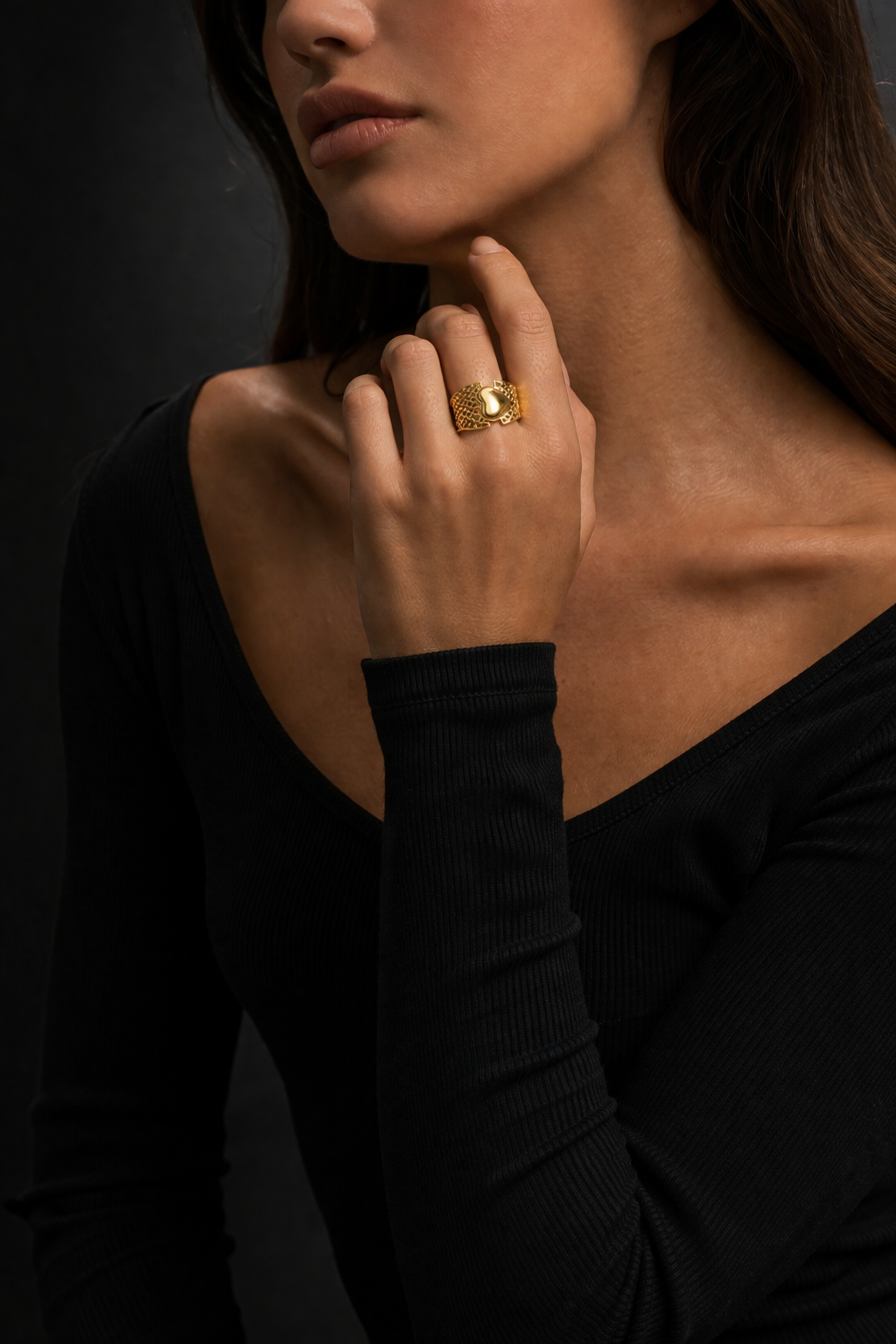10K Gold Inlaid Heart Ring for Women