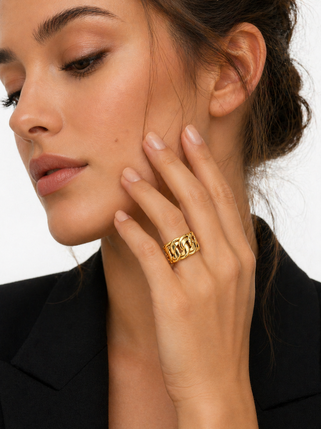 Anillo de oro italiano de 14 quilates con eslabones cubanos para mujer – Talla 8.5