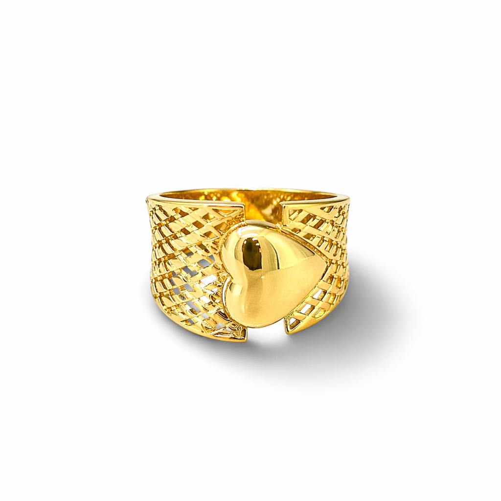 Anillo de corazón con incrustaciones de oro de 10K para mujer