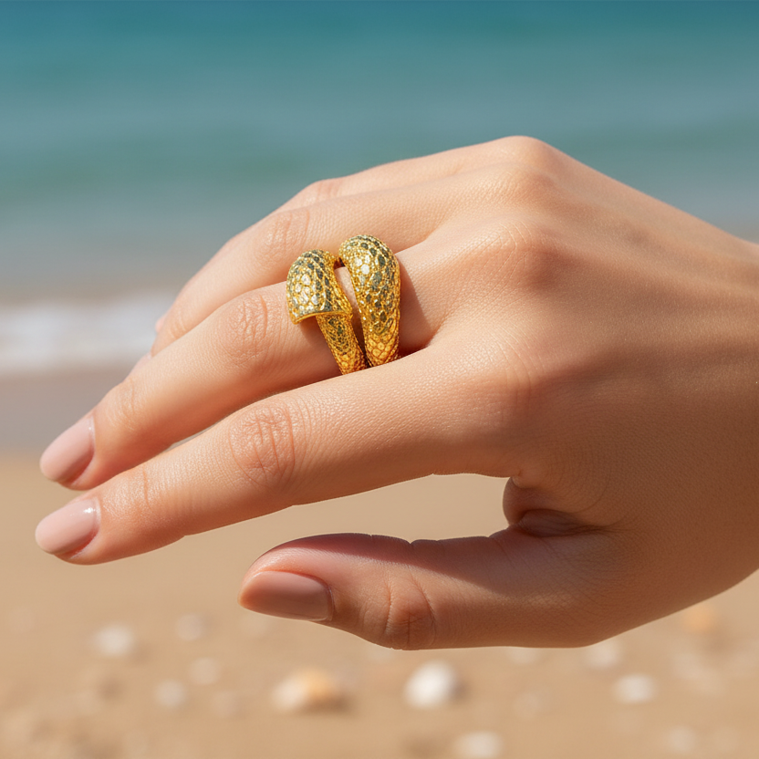 10K Gold Snake Skin Ring for Women