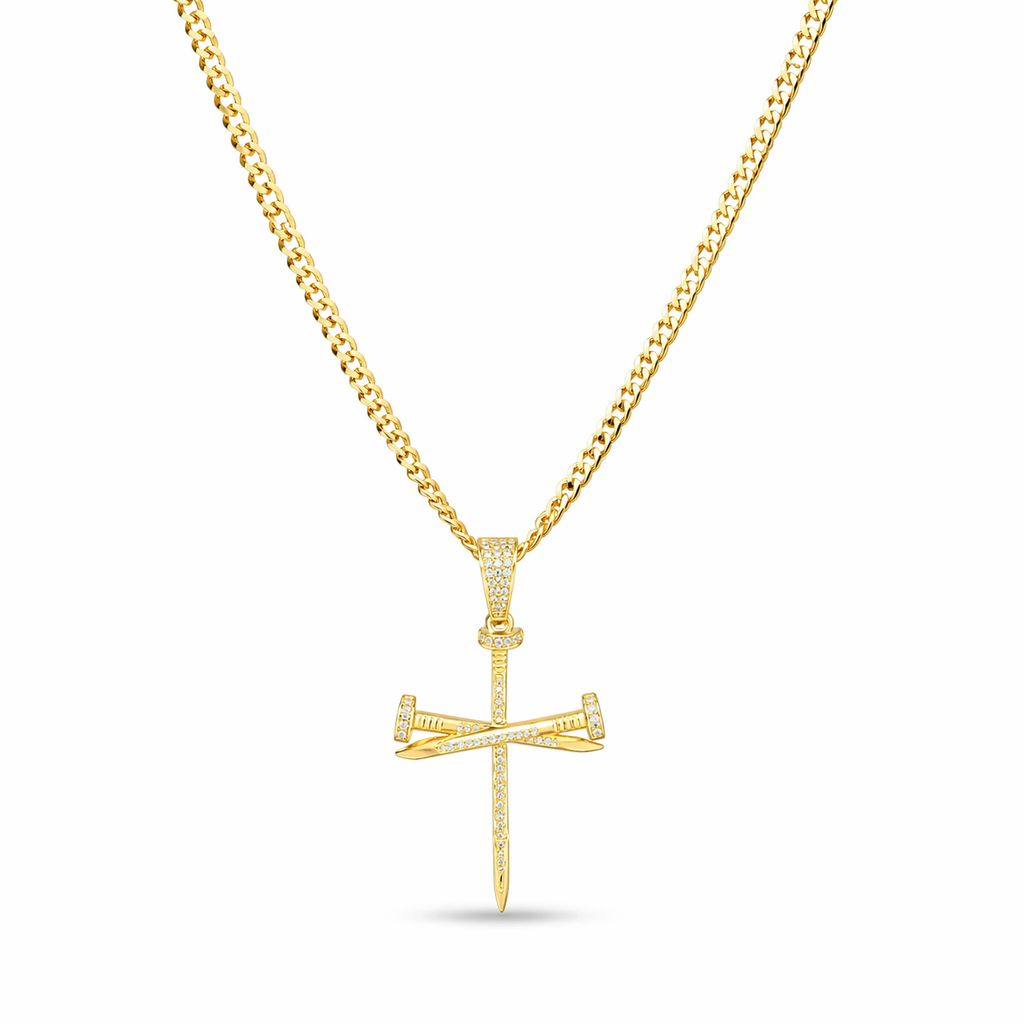 Cadena de oro de 10K con corte brillante y colgante de cruz, 22", 3mm, unisex