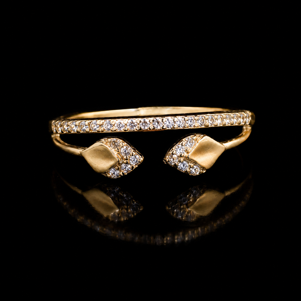 Anillo de oro italiano de 10K para mujer | Diseño de hojas con piedras creadas en laboratorio